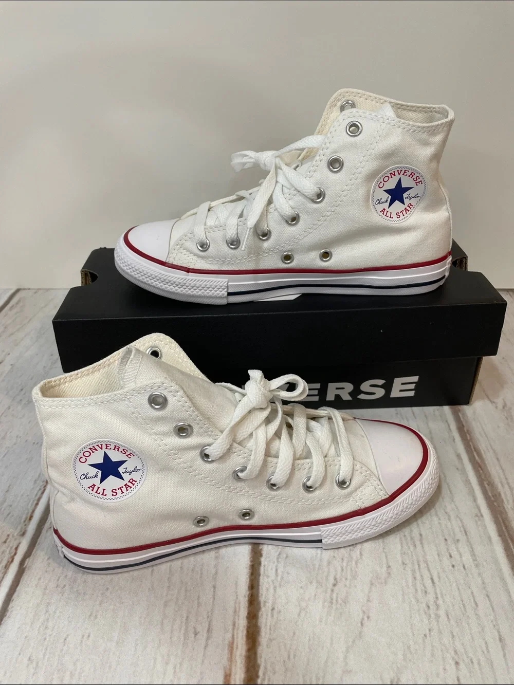 NEW Converse All Star Kids Youth 3 White Canvas High-Top Sneakers Chuck Taylor